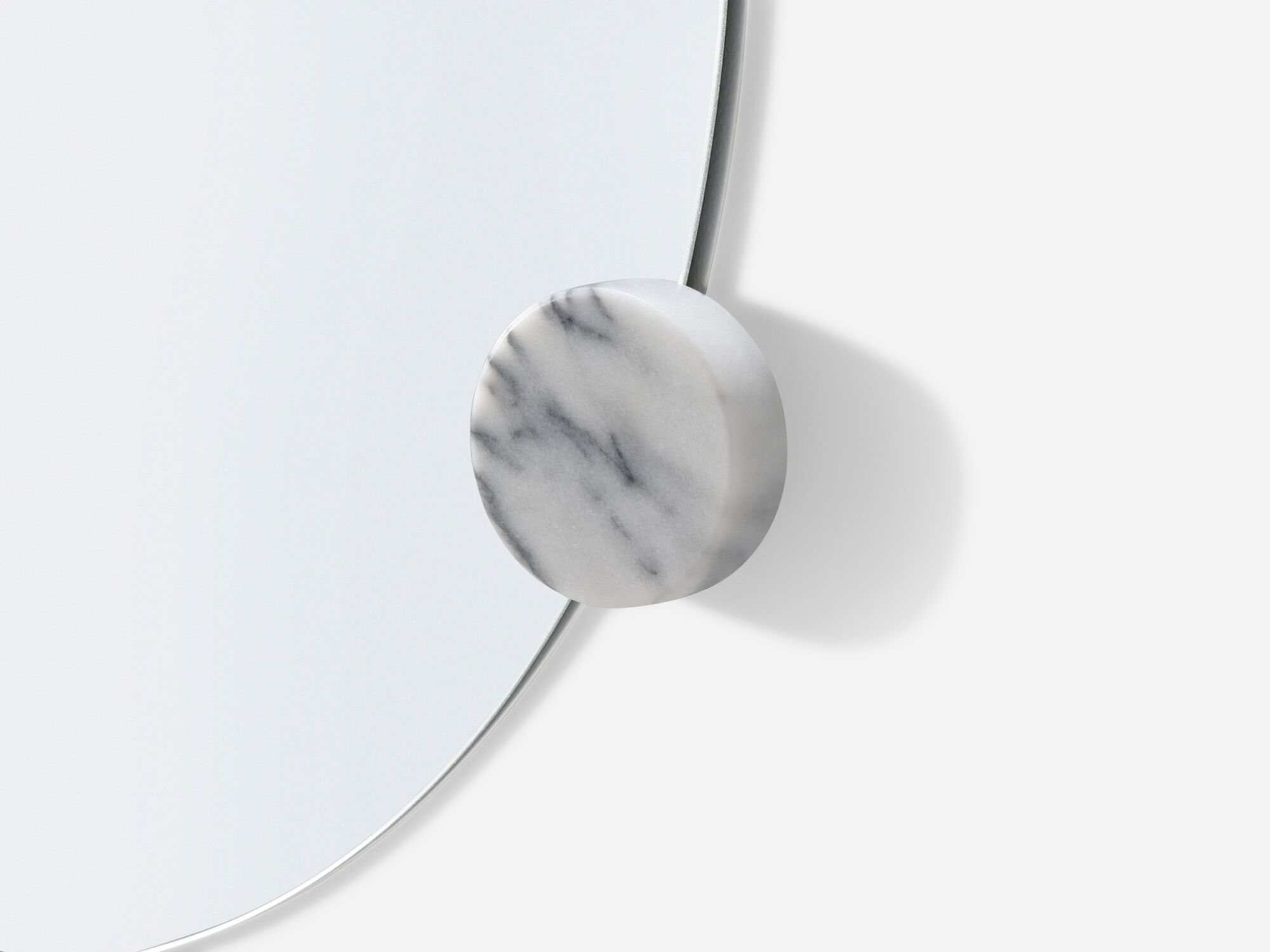 Modern wall mirror with white marble knobs detail view